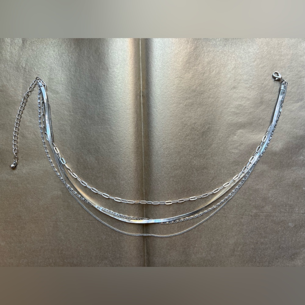 Multiple line chain necklace silver color punk theme 14” long extended